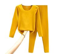Ensemble Thermique for Femmes, Ensemble 2 pièces en Velours, Haut à Bascule + Pantalon, Lingerie Chaude et Intime, Manches Longues for Dames, Hiver pour Femmes(Yellow,XL 65kg-75kg)