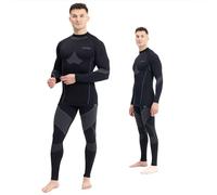 Ensemble Thermique Homme Isolant et résistant pour Sports d’Hiver, randonnée et Travail extérieur - matière Technique antibactérienne - Meteor - Noir M/L