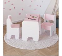 KOBI Ensemble Table + 2 chaises pour Chambre d'enfant | pour Enfants - Filles et garçons | Tableau de Peinture | Table des Enfants (Table + 2 chaises - Blanc/Rose)