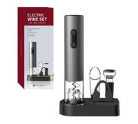 Ensemble tire-bouchon électrique avec base de rangement, tire-bouchon automatique avec bouchon à vin et bec verseur, argenté