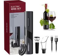 Ensemble Tire Bouchon Électrique Rechargeable - avec Bec Verseur Anti Gouttes,câble USB,Coupe-Capsule(Noir)