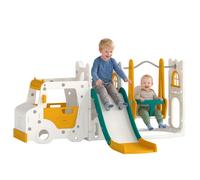 Ensemble toboggan et balançoire pour enfants - AIYAPLAY - 7 en 1 - Intérieur - thème voiture - 1-4 ans - HDPE - 186x176x86cm - blanc