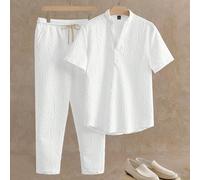 Ensemble Top à encolure échancrée ample et pantalon à cordon de serrage pour hommes, Old Money, tenues confortables L,M,S,XL,XS,XXL,XXS,XXXL,XXXXLUnicoloreTissu tricoté