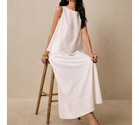 Ensemble top ample sans manches blanc et jupe MAXI en lin style "Old Money" - Ensemble deux pièces en lin simple pour femme d'été, style "Old Money", ensemble assorti en lin d'été, ensemble jupe mi-lo