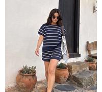 Ensemble top et short en tricot transparent à rayures et décolleté rond pour femmes Senya, tenue décontractée pour le travail, les vacances et les voyages, ensemble 2 pièces, couvre-plage pour le Nouv