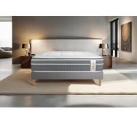 Ensemble Trente PLUS 140 x 190 cm sommier Gris - 30cm - Hybride - Effet nuage avec surmatelas intgr - Sommier Tapissier Gris
