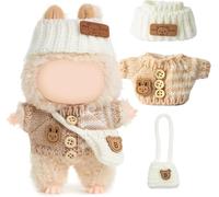 Ensemble Tricot Crochet Main 3 Pièces Poupée for Labubu Tenue Chic avec Pull Lapin, Chapeau & Sac - Vêtements Mignons pour Poupées 17cm (NO Doll) (Style 1)