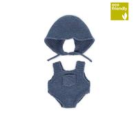 Ensemble tricoté 21cm - grenouillère et bonnet bleu TU