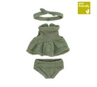 Ensemble tricoté 21cm - robe et bandeau vert TU