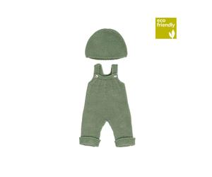 Ensemble tricoté 38cm - barboteuse et bonnet vert TU