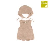 Miniland Dolls - Ensemble de vêtements tricotés fabriqués avec des matériaux recyclés pour bébé de 38 cm - Modèle : Peigne et Bonnet Beige
