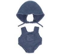 Ensemble tricoté - grenouillère et bonnet pour poupées 21cm G