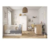 Chambre bébé complète Arthur : Lit 60x120 + commode + armoire BLANC Galipette