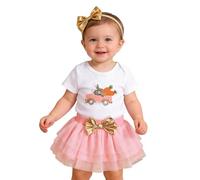 Ensemble trois pièces pour bébé fille célébrant l'Année du Nouvel An chinois : barboteuse imprimée lapin, jupe, bandeau. Légèreté pour Sauter et Courir