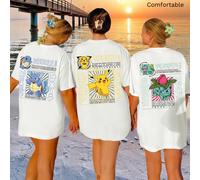 Ensemble trois pièces pour femme, couleur unie, col rond, manches courtes, coupe ample, 100 % coton, hauts printemps/été, motifs Pokémon elfes, vêtements de plage, de vacances, décontractés au quotidi