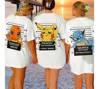 Ensemble trois pièces pour femme, couleur unie, col rond, manches courtes, coupe ample, 100 % coton, hauts printemps/été, motifs Pokémon elfes, vêtements de plage, de vacances, décontractés au quotidi