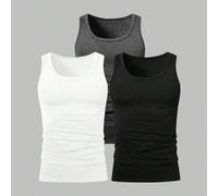 Ensemble trois-pièces pour hommes Manfinity Sporsity, Top à épaules étroites et coupe slim, peut être porté à l'intérieur ou à l'extérieur, deux styles de base noirs et un blanc, en tissu tricoté, trè