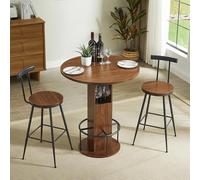 Ensemble trois pièces pour restaurant comprenant une table de bar circulaire avec tabourets, avec une table à manger en bois et un repose-pieds circulaire en métal, adapté aux cafés ou bars (Walnut)