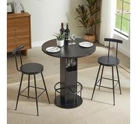Ensemble trois pièces pour restaurant comprenant une table de bar circulaire avec tabourets, avec une table à manger en bois et un repose-pieds circulaire en métal, adapté aux cafés ou bars (Black)