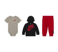 Ensemble trois pièces Toss « Just Do It » Nike pour bébé : sweat à capuche à zip, body et pantalon Multicolore/University Red 0-3M