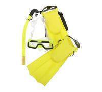 Ensemble Tuba et Palmes pour Garçon Fille, Masque Jaune, Tailles 30 à 35 | Protection Anti-éclaboussures, Tuba Étanche, Composants PC PP EVA PVC, Piscine ou Apnée en Surface