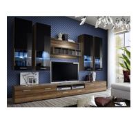 Ensemble TV - 5 éléments - Noir et acacia - Bois - Panneaux de particules - Salon - Contemporain - Design