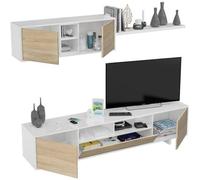 Ensemble TV coloris blanc brillant - Chêne canadien - Dim : 200 x 41 x 46 cm