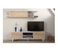 Ensemble TV coloris blanc brillant et chêne canadien - Dim : 51 x 41 x 180 cm