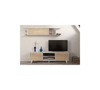 Ensemble TV coloris blanc brillant et chene canadien - Dim : 51 x 41 x 180 cm --