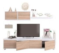 Ensemble TV en panneaux de particules blanc et imitation chene -PEGANE- Blanc G