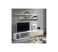Ensemble TV extensible coloris Blanc / Chene Cambrian - longueur 155-240 x profondeur 35 cm --