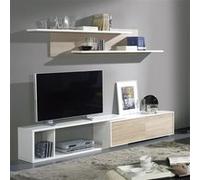 Ensemble TV extensible coloris Blanc / Chene Cambrian - longueur 155-240 x profondeur 35 cm -PEGANE- Blanc G