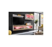 Ensemble TV Komodee TIVOLI SET6 avec LED RGB - Blanc Bois Naturel 35 x 200 x 195 cm