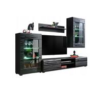 Ensemble TV MADMAX Noir Laqué Effet 3D avec LED pour TV Hifi box et consoles
