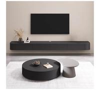 Ensemble TV mural flottant avec gestion des câbles, grand espace de rangement et design peu encombrant, idéal pour n'importe quelle pièce (noir, 220 x 24 x 20 cm)