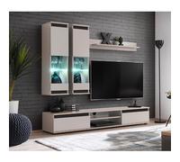Ensemble TV mural moderne beige et noir avec vitrines OUDINI
