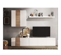 Ensemble TV mural moderne bois et blanc 300cm SIA