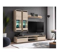 Ensemble TV mural moderne bois et noir avec vitrines OUDINI