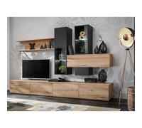 Ensemble TV mural moderne en bois avec vitrines URKA