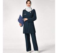 Ensemble uniforme comprenant un Top de type scrub à manches longues avec poche et un pantalon simple L,M,S,XLBlocs de couleur,UnicoloreTissu tissé