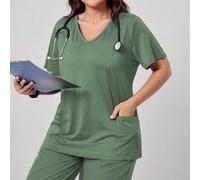 Ensemble uniforme de blouse de travail grande taille grande à encolure en V, manches courtes, avec poche, simple et décontracté. Ensemble de blouses de travail, robes d'infirmière, hauts de blouse de 