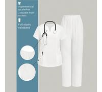 Ensemble uniforme d'infirmière femme comprenant un Top à col en V de couleur unie et un pantalon, manches courtes L,M,S,XL,XSUnicoloreÉtoffe,Tissu tissé