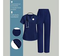 Ensemble uniforme médical composé d'un Top à encolure échancrée à manches courtes et d'un pantalon long à taille élastique pour femmes L,M,S,XL,XS,XXLUnicoloreÉtoffe,Tissu tissé