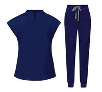 Ensemble Uniformes Femme Blouse Couleur Unie Uniforme Médical avec Haut et Pantalons + Blouse Medicale Tenue Aide Soignante Professionnelle Manches Courtes Blouse Estheticienne Professionnelle