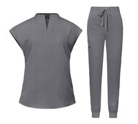 Ensemble Uniformes Femme Blouse Couleur Unie Uniforme Médical avec Haut et Pantalons + Blouse Medicale Tenue Aide Soignante Professionnelle Manches Courtes Blouse Estheticienne Professionnelle