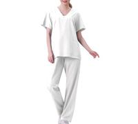 Ensemble Uniformes Unisexe Blouse Uniforme Médical avec Haut et Pantalon Haut et Pantalons + Blouse Medicale Femme Manches Courtes Couleur Unie Tenue Aide Soignante Tee Shirt D'Infirmière