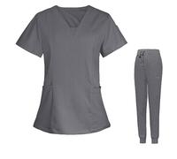 Ensemble Uniformes Unisexe Blouse Uniforme MéDical Col en V Haut Et Pantalon Tenue Aide Soignante Professionnelle VêTement Tee Shirt D'InfirmièRe