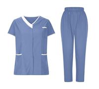 Ensemble Uniformes Unisexe MéDical Blouse Col en V Haut Et Pantalon éLastique D'InfirmièRe Tenue Aide Soignante Professionnelle MéDical Blouse avec Poches