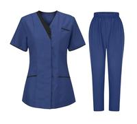 Ensemble Uniformes Unisexe MéDical Blouse Col en V Haut Et Pantalon éLastique D'InfirmièRe Tenue Aide Soignante Professionnelle MéDical Blouse avec Poches