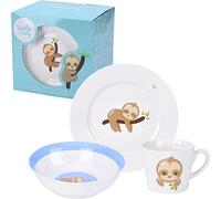 Ensemble Vaisselle 3 Pièces pour Enfants - Résistant Porcelaine Première Vaisselle en Céramique pour les Tout-Petits - Paresseux Assiette, Tasse et Bol - Cadeau pour Garçons, Filles, Jeunes Enfants